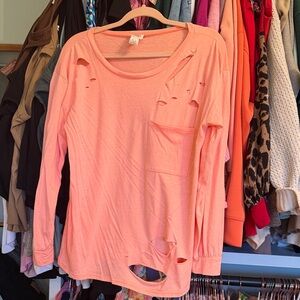 BiBi Peach Distressed Long Sleeve Tee